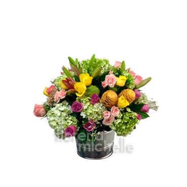 Tenias que ser tu - Cubeta Galvanizada - 24 Rosas, Baby Rose, Lilium,  Maraca, Hortensia :: Floreria Michelle - FlorNatural | Tienda en línea ::